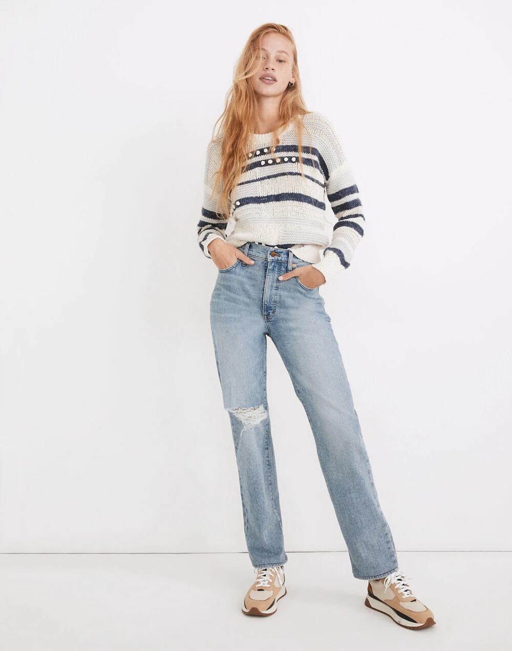 Madewell The Perfect Vintage Straight Jeans Reinhart Wash Light Blue Distressed